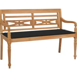 vidaXL - Bank Batavia met zwart kussen - Teakhout - 120x51.5x84 cm