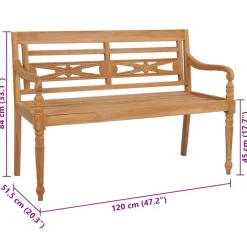 vidaXL - Bank Batavia met zwart kussen - Teakhout - 120x51.5x84 cm
