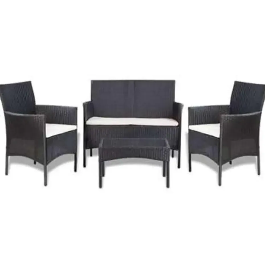 vidaXL - Bankset - Zwart - Poly rattan