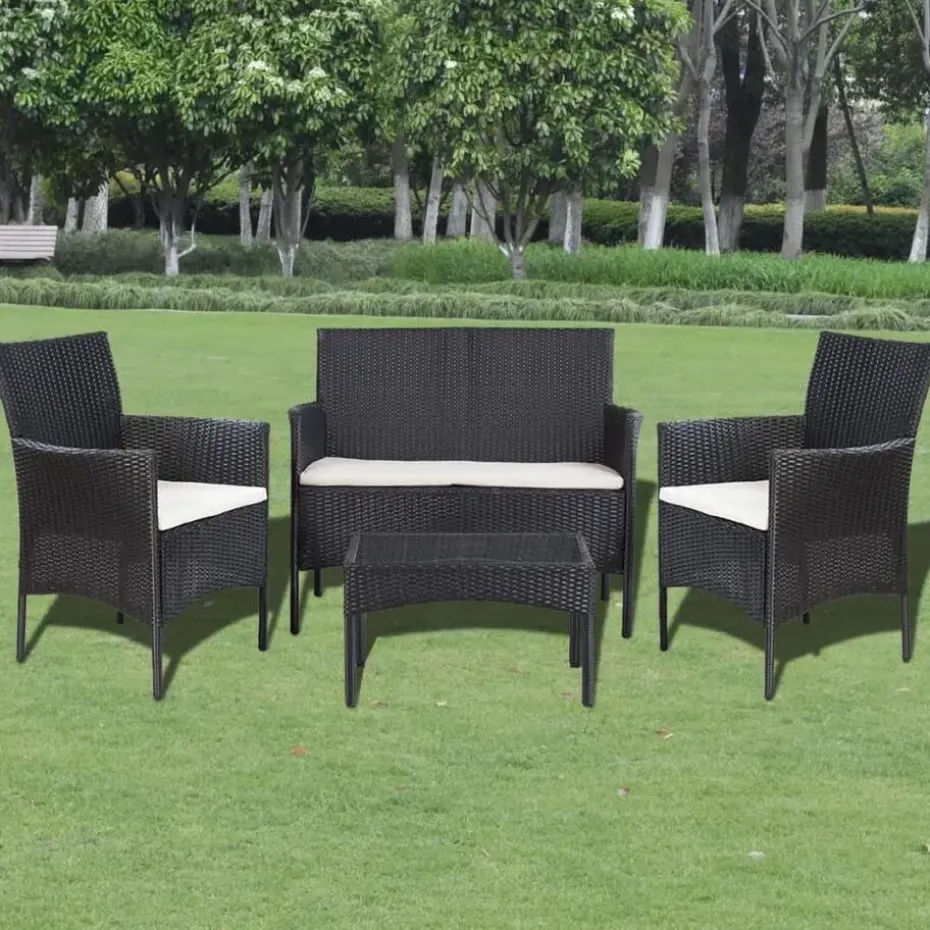 vidaXL - Bankset - Zwart - Poly rattan