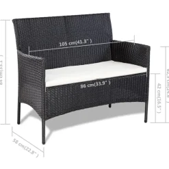 vidaXL - Bankset - Zwart - Poly rattan