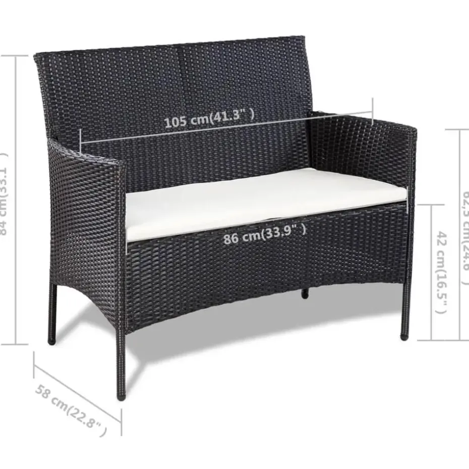 vidaXL - Bankset - Zwart - Poly rattan