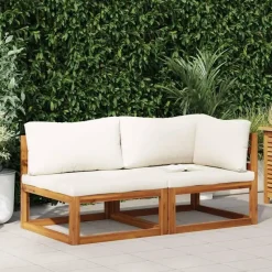vidaXL - Bankstel - Wit - Acaciahout - 2 stuks - Met kussens