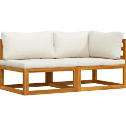 vidaXL - Bankstel - Wit - Acaciahout - 2 stuks - Met kussens