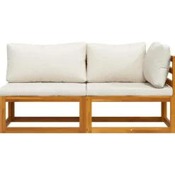 vidaXL - Bankstel - Wit - Acaciahout - 2 stuks - Met kussens