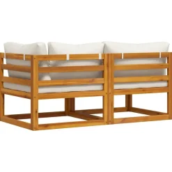 vidaXL - Bankstel - Wit - Acaciahout - 2 stuks - Met kussens