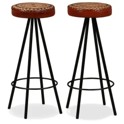 vidaXL - Barkruk - Bruin - Leer - 2 stuks