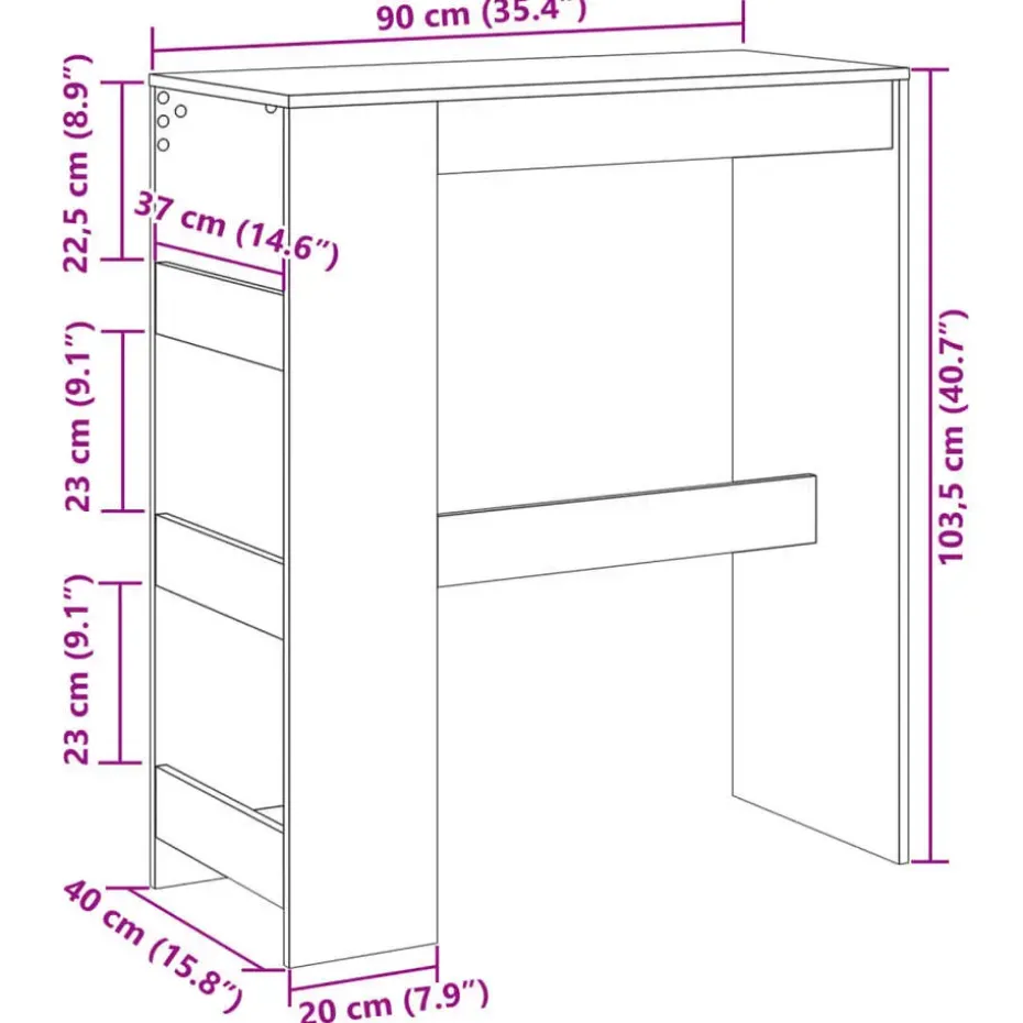 vidaXL - Bartafel met opbergruimte - Zwart - Bewerkt hout - 90x43 cm