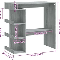 vidaXL - Bartafel met schappen - Grijs sonoma eiken - Bewerkt hout - 100x50 cm
