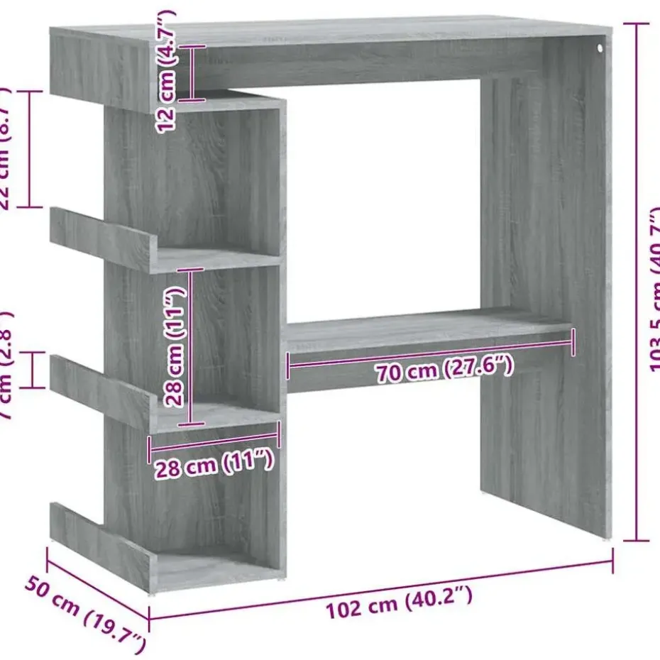 vidaXL - Bartafel met schappen - Grijs sonoma eiken - Bewerkt hout - 100x50 cm