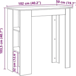 vidaXL - Bartafel met schappen - Artisanaal eiken - Bewerkt hout - 102x50 cm