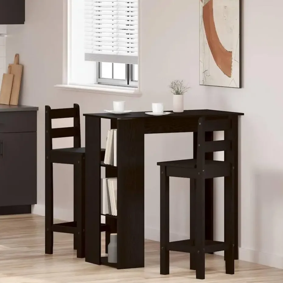 vidaXL - Bartafel met schappen - Zwart eiken - Bewerkt hout - 102x50 cm