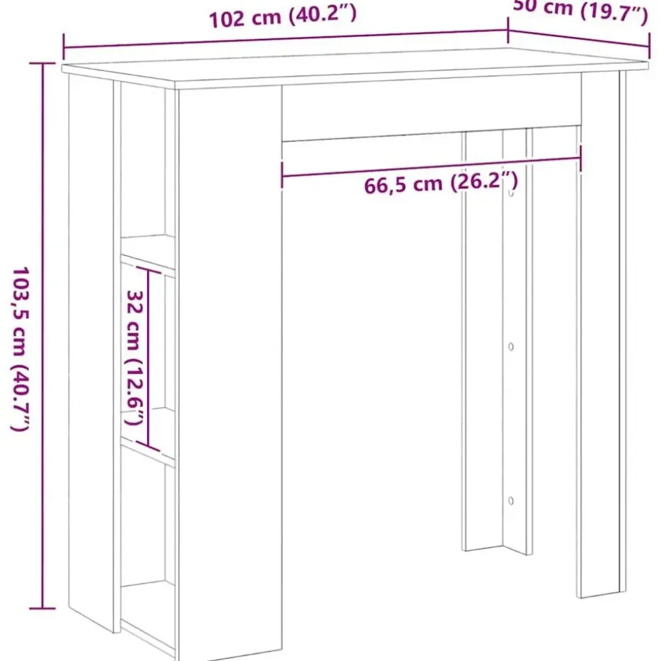 vidaXL - Bartafel met schappen - Zwart eiken - Bewerkt hout - 102x50 cm