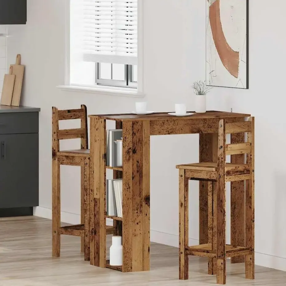 vidaXL - Bartafel met schappen - Oud hout - Bewerkt hout - 102x50 cm