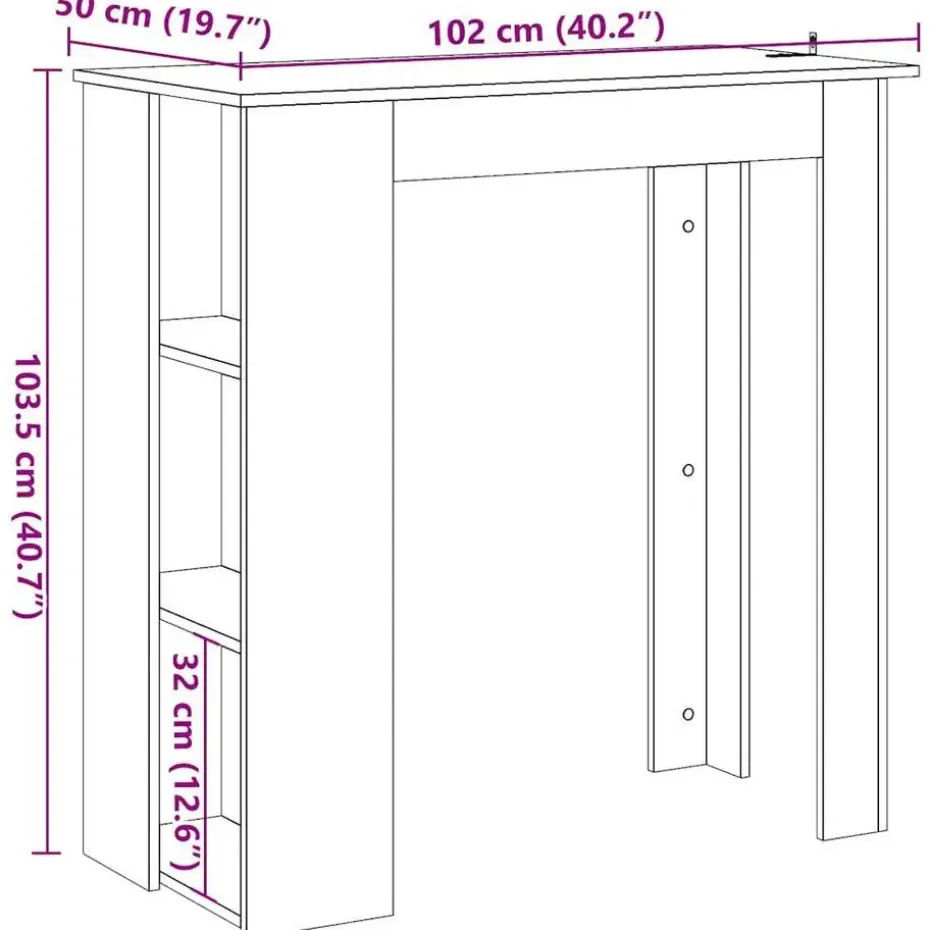 vidaXL - Bartafel met schappen - Oud hout - Bewerkt hout - 102x50 cm