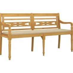 vidaXL - Batavia Tuinbank met beige kussen - Teakhout - 150x51.5x84 cm