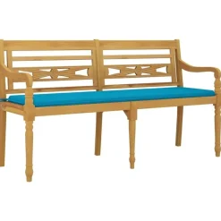 vidaXL - Batavia Tuinbank met blauw kussen - Teakhout - 150x51.5x84 cm