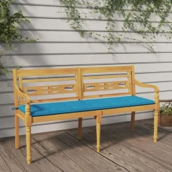 vidaXL - Batavia Tuinbank met blauw kussen - Teakhout - 150x51.5x84 cm