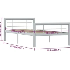 vidaXL - Bed frame - Grijs en wit - Metaal - 90x200 cm
