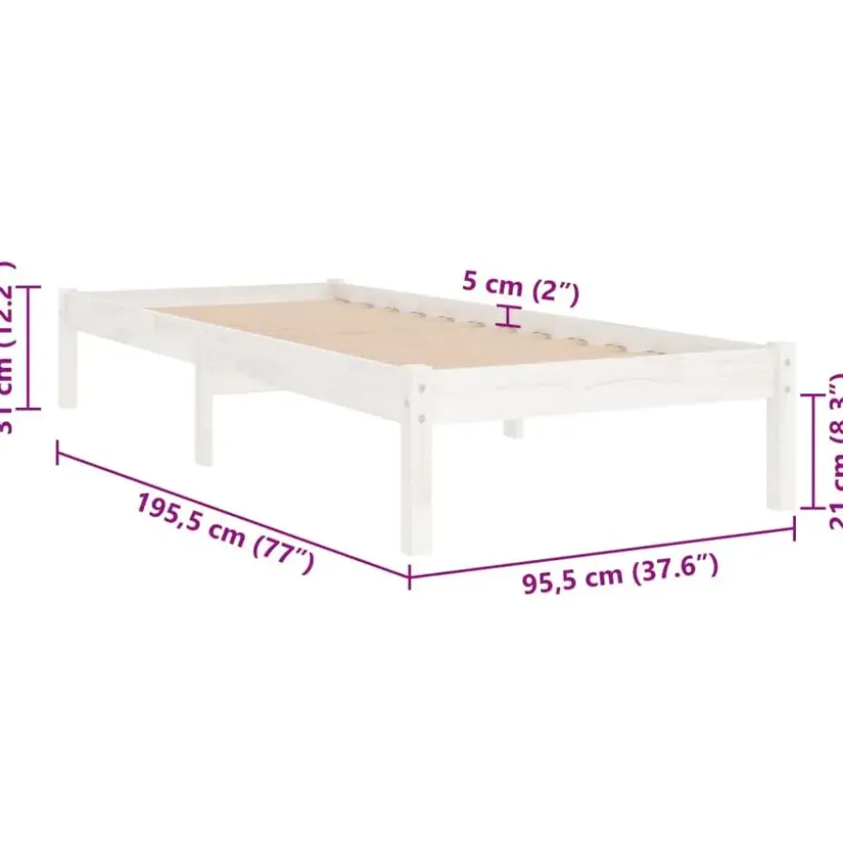 vidaXL - Bed frame massief met lattenbodem - Wit - Hout - 90x190 cm