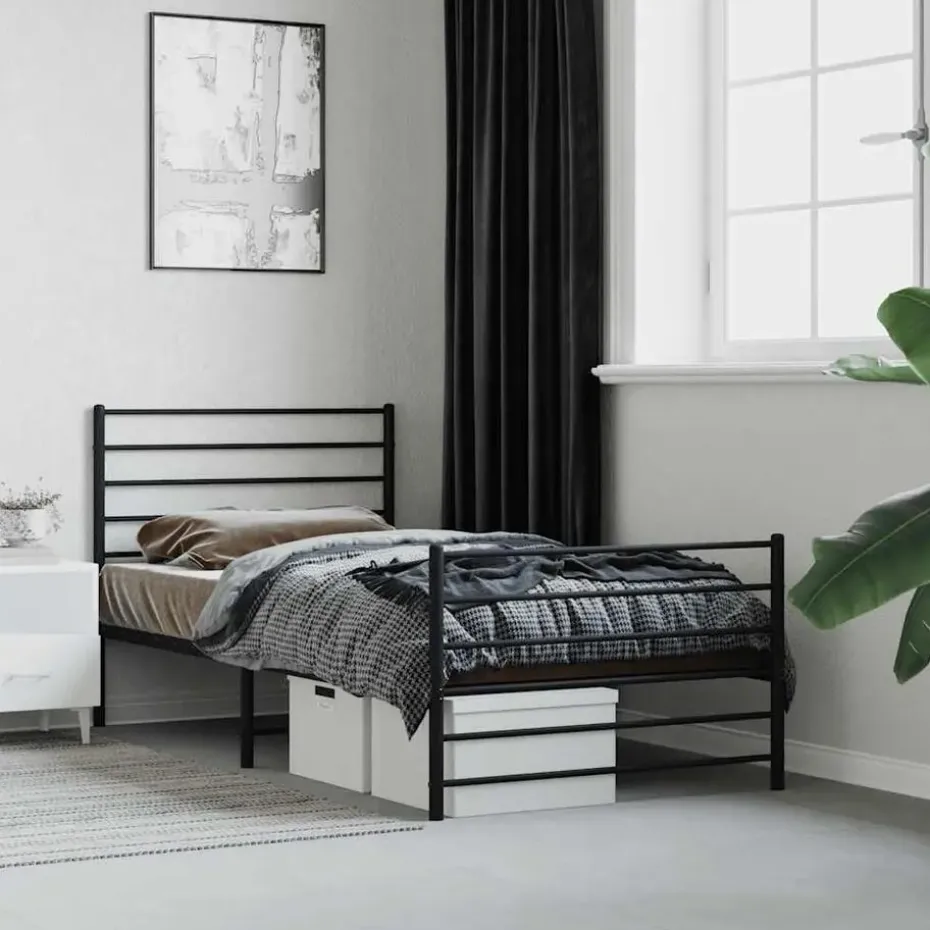 vidaXL - Bed frame met hoofdeinde - Zwart - Metaal - 90x200 cm