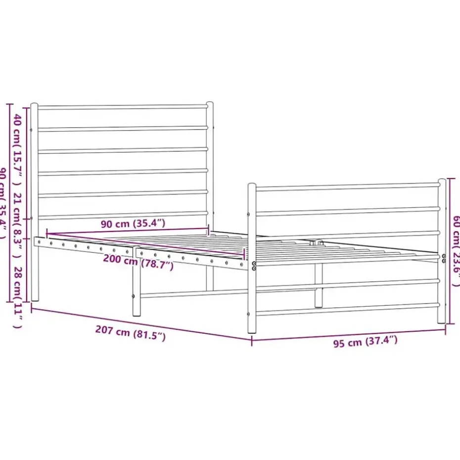 vidaXL - Bed frame met hoofdeinde - Zwart - Metaal - 90x200 cm