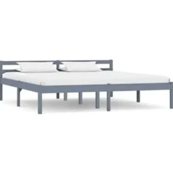 vidaXL - Bed frame met hoofdeinde - Grijs - Massief grenenhout - 160x200 cm