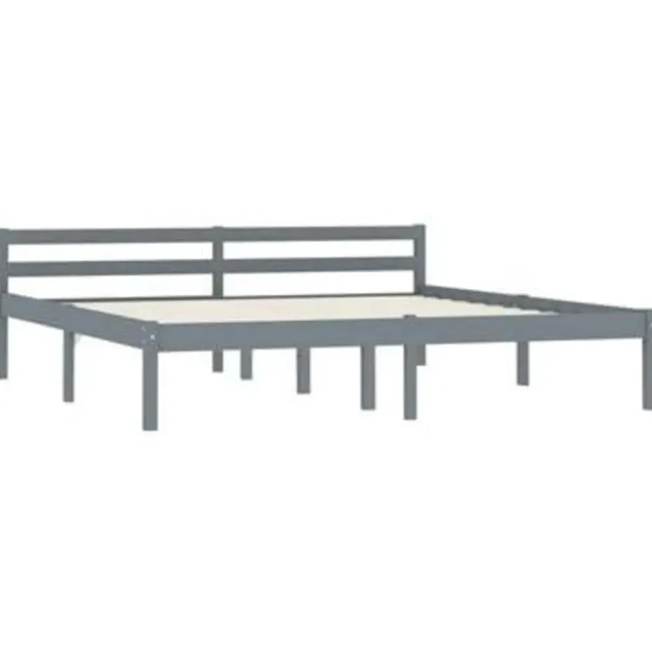 vidaXL - Bed frame met hoofdeinde - Grijs - Massief grenenhout - 160x200 cm