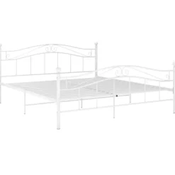 vidaXL - Bed frame met hoodfbord en lattenbodem - Wit - Metaal - 140x200 cm