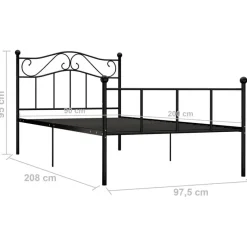 vidaXL - Bed frame met hoofdeinde en lattenbodem - Zwart - Metaal - 90x200 cm