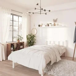 vidaXL - Bed frame met hoofdeinde - Wit - Massief grenenhout - 90x200 cm