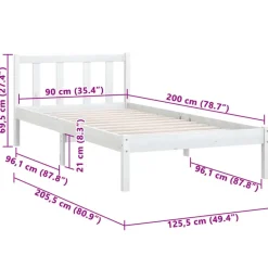 vidaXL - Bed frame met hoofdeinde - Wit - Massief grenenhout - 90x200 cm