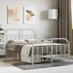 vidaXL - Bed frame met hoofd- en voeteneinde - Wit - Metaal - 120x200 cm