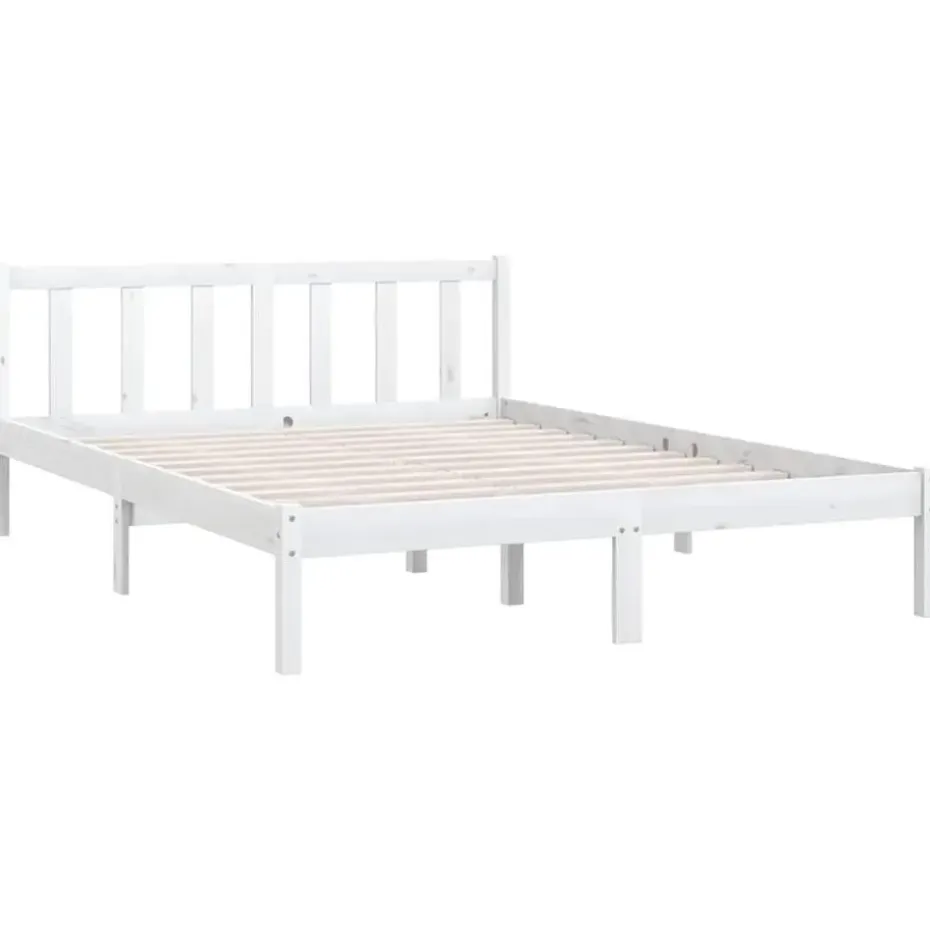 vidaXL - Bed frame met hoofdeinde - Wit - Massief grenenhout - 160x200 cm