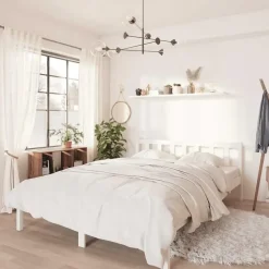 vidaXL - Bed frame met hoofdeinde - Wit - Massief grenenhout - 160x200 cm