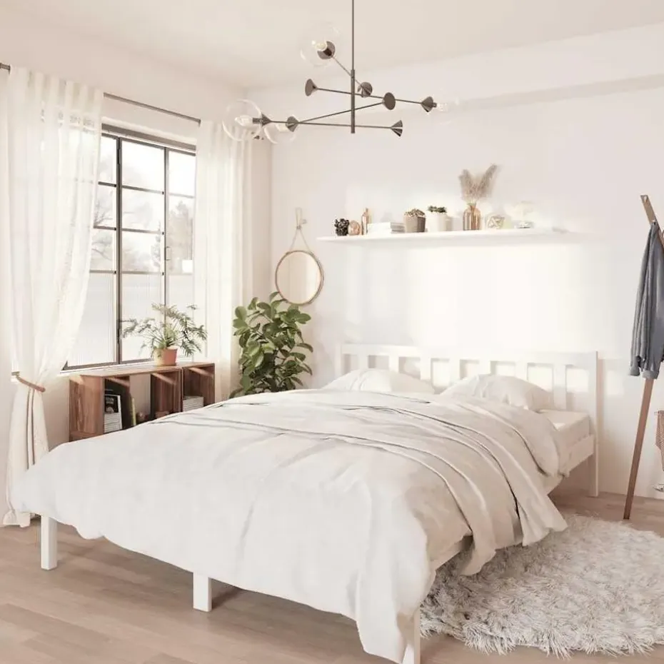 vidaXL - Bed frame met hoofdeinde - Wit - Massief grenenhout - 160x200 cm