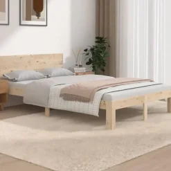 vidaXL - Bed frame met hoofbord - Naturel - Massief grenenhout - 120x190 cm