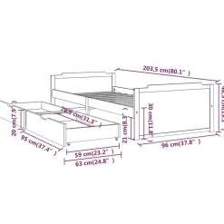vidaXL - Bed frame met lades - Wit - Massief grenenhout - 90x200 cm