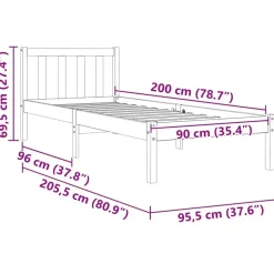 vidaXL - Bed frame zonder matras - Wasbruin - Massief grenenhout - 90x200 cm