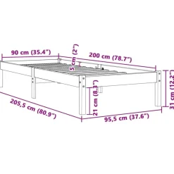 vidaXL - Bed frame zonder matras - Wasbruin - Massief grenenhout - 90x200 cm