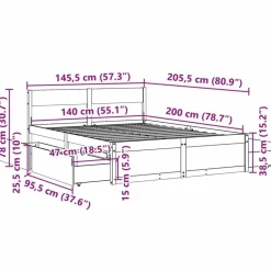 vidaXL - Bed incl. hoofdbord en lades - Massief grenenhout - 140x200 cm