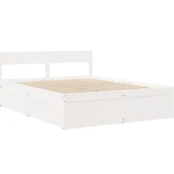 vidaXL - Bed met hoofdbord en lades - Wit - Massief grenenhout - 140x200 cm