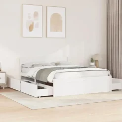 vidaXL - Bed met hoofdbord en lades - Wit - Massief grenenhout - 140x200 cm