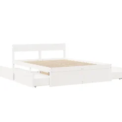 vidaXL - Bed met hoofdbord en lades - Wit - Massief grenenhout - 140x200 cm