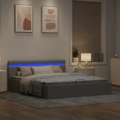 vidaXL - Bed met opbergruimte incl. LED - Lichtgrijs - stof - 180x200 cm