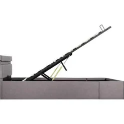 vidaXL - Bed met opbergruimte en LED - Hydraulische - Taupe - Stof - 120x200 cm