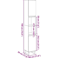 vidaXL - Betongrijs Kolomkast met 2 deuren 2 vakken - Hout - 30x30x190 cm