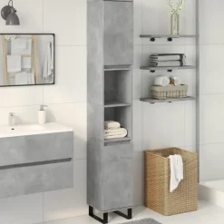 vidaXL - Betongrijs Kolomkast met 2 deuren 2 vakken - Hout - 30x30x190 cm