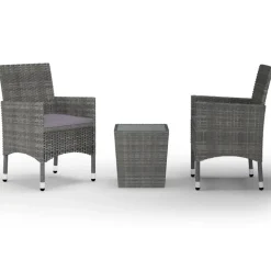 vidaXL - Bistroset - Grijs - Poly rattan en gehard glas - 3 stuks