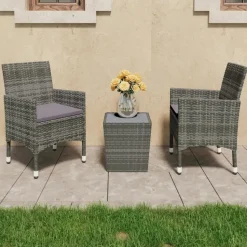 vidaXL - Bistroset - Grijs - Poly rattan en gehard glas - 3 stuks